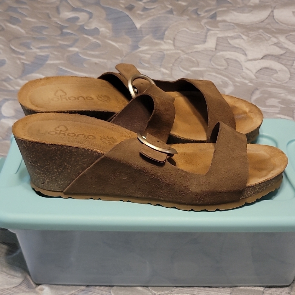 Brown Suede Women's Mules with Buckle - Picture 2 of 3